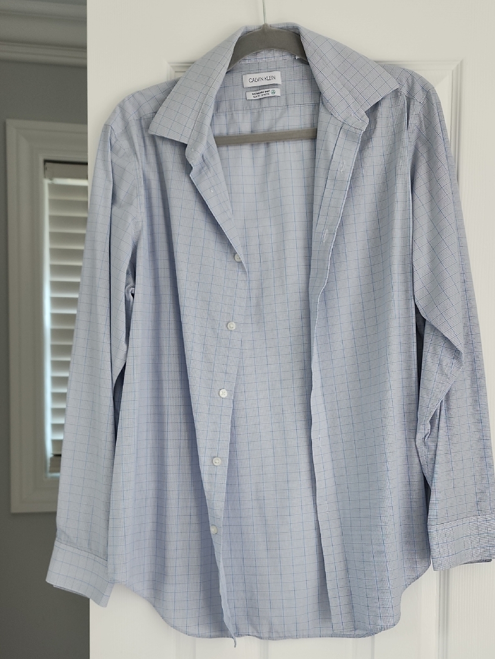 Calvin Klein Light Blue Windowpane Button-Front Dress Shirt